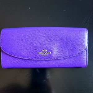 Coach 52628 Pop Slip Metallic Purple Iris Crossgrain Leather Envelope Wallet